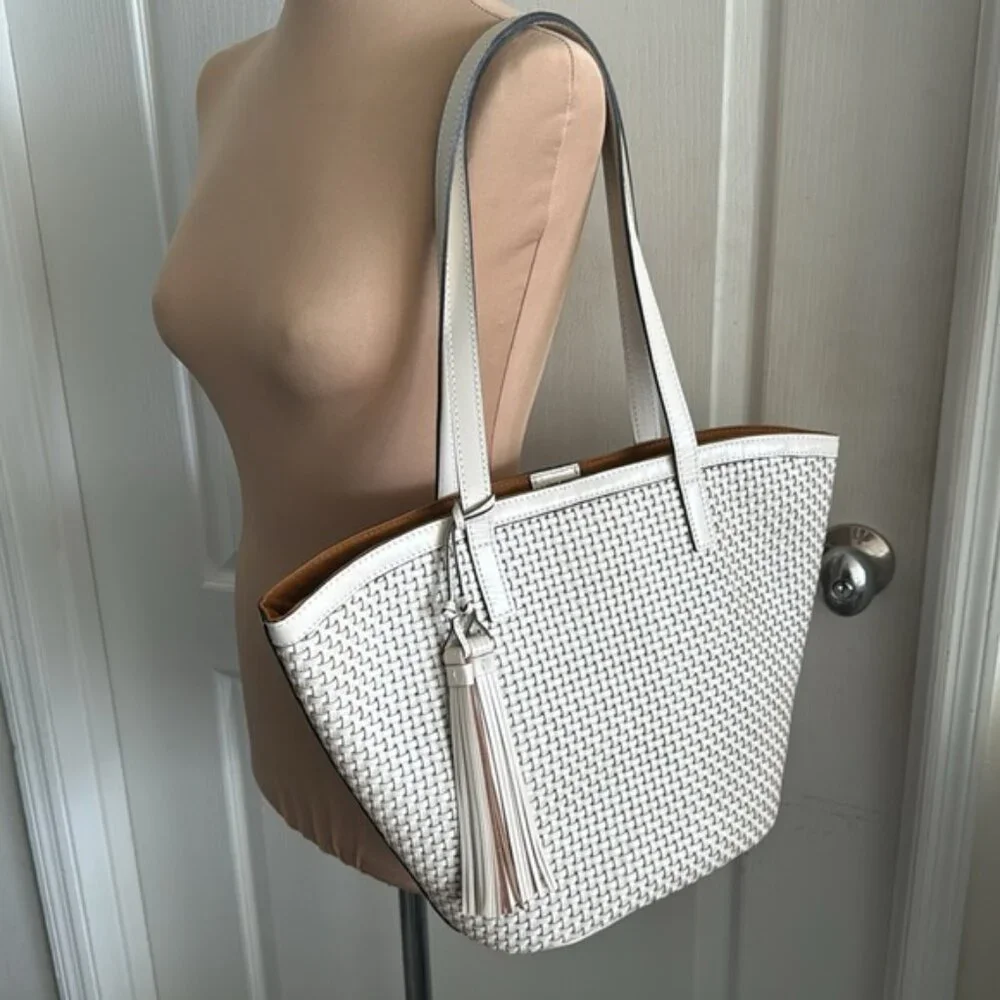 Patricia Nash Marconia Tote Woven Leather Latte Dark White Handbag - Picture 14 of 16